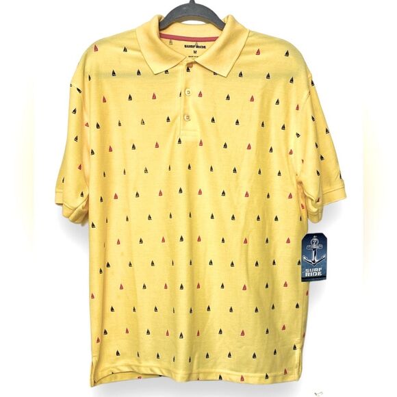Surf Ride Mens L Yellow Textured Polo Short Sleeve Top Shirt Lightweight NWT - Picture 1 of 6
